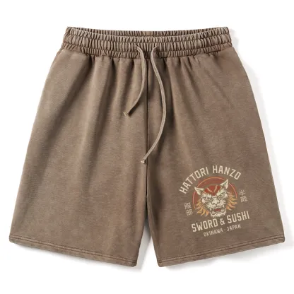 Tokyo-Tiger Hattori Lion Japanese Samurai Washed Shorts