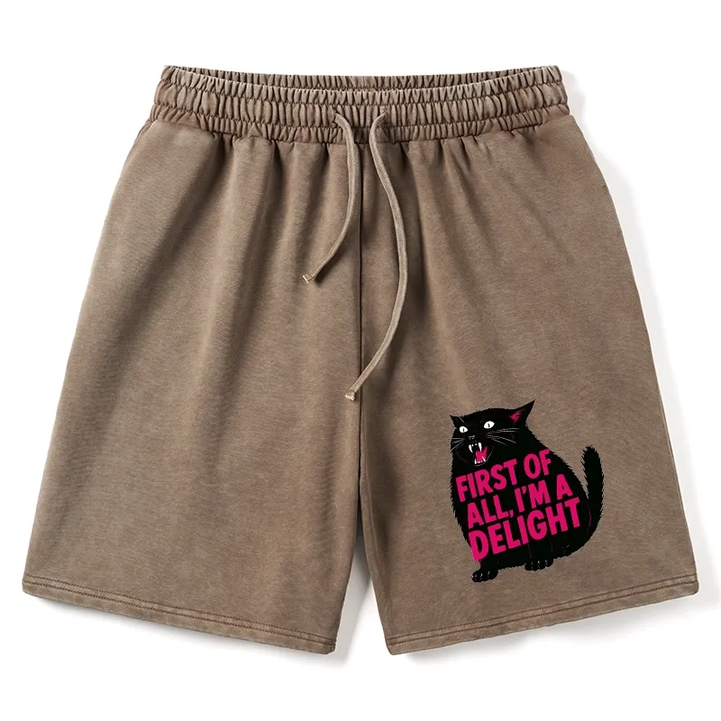 Tokyo-Tiger Roaring Black Cat Washed Shorts