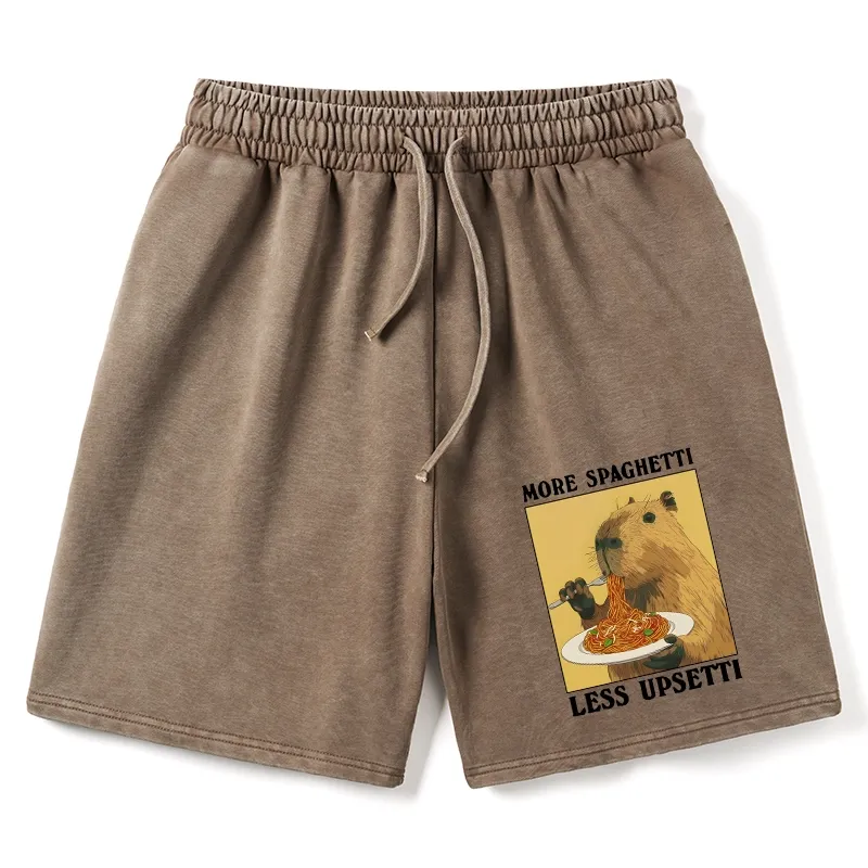 Tokyo-Tiger Capybara Eating Pasta Washed Shorts