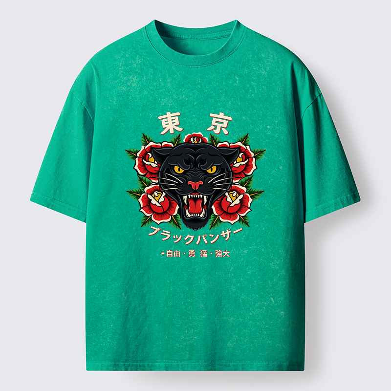 Tokyo-Tiger Tokyo Black Panther Washed T-Shirt