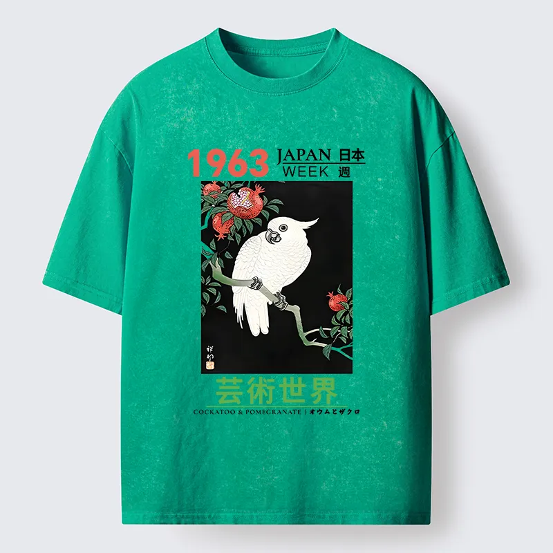 Tokyo-Tiger White Parrot Poster Washed T-Shirt