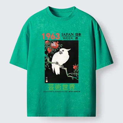 Tokyo-Tiger White Parrot Poster Washed T-Shirt