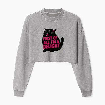 Tokyo-Tiger Roaring Black Cat Washed Crop Sweatshirt
