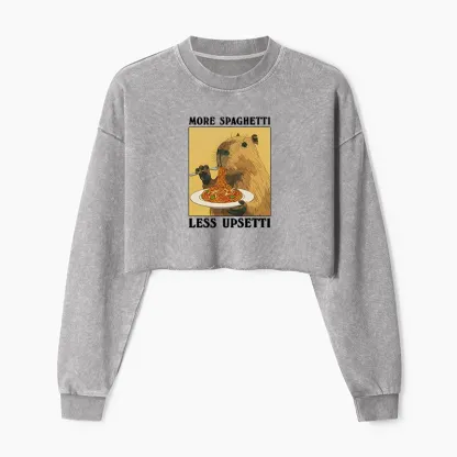 Tokyo-Tiger Capybara Eating Pasta Washed Crop Sweatshirt