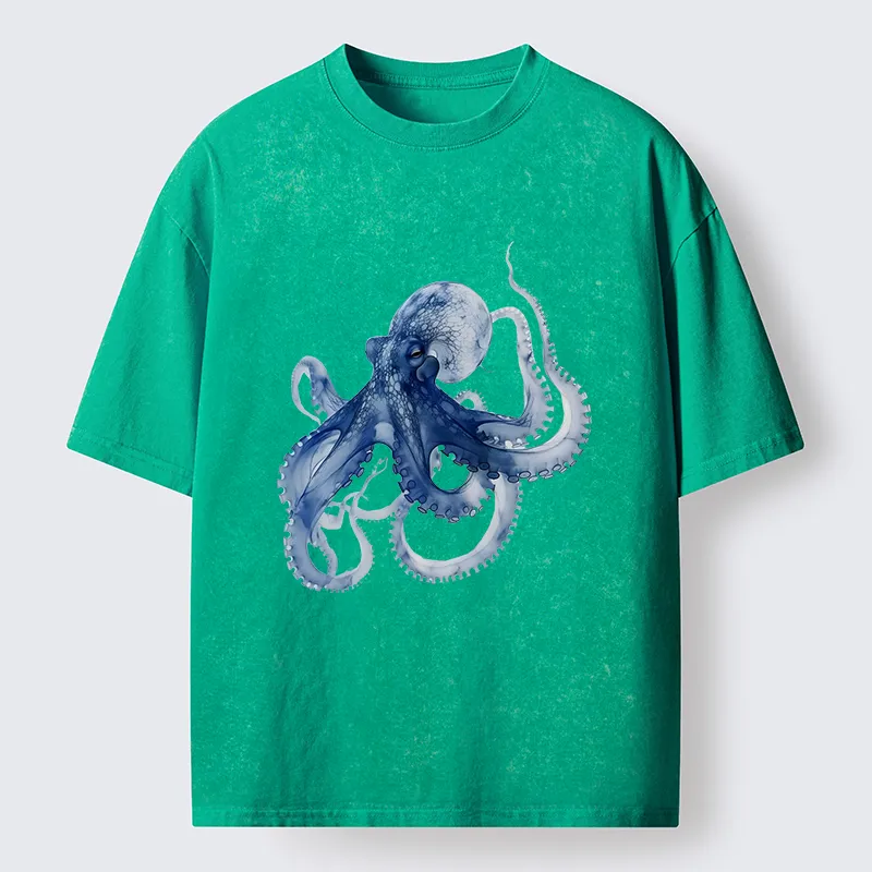 Tokyo-Tiger Blue Octopus Washed T-Shirt
