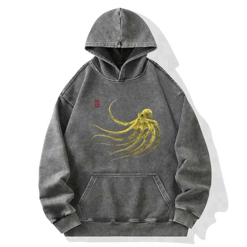 Tokyo-Tiger Retro Octopus Japanese Washed Hoodie