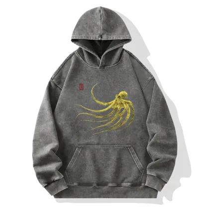 Tokyo-Tiger Retro Octopus Japanese Washed Hoodie