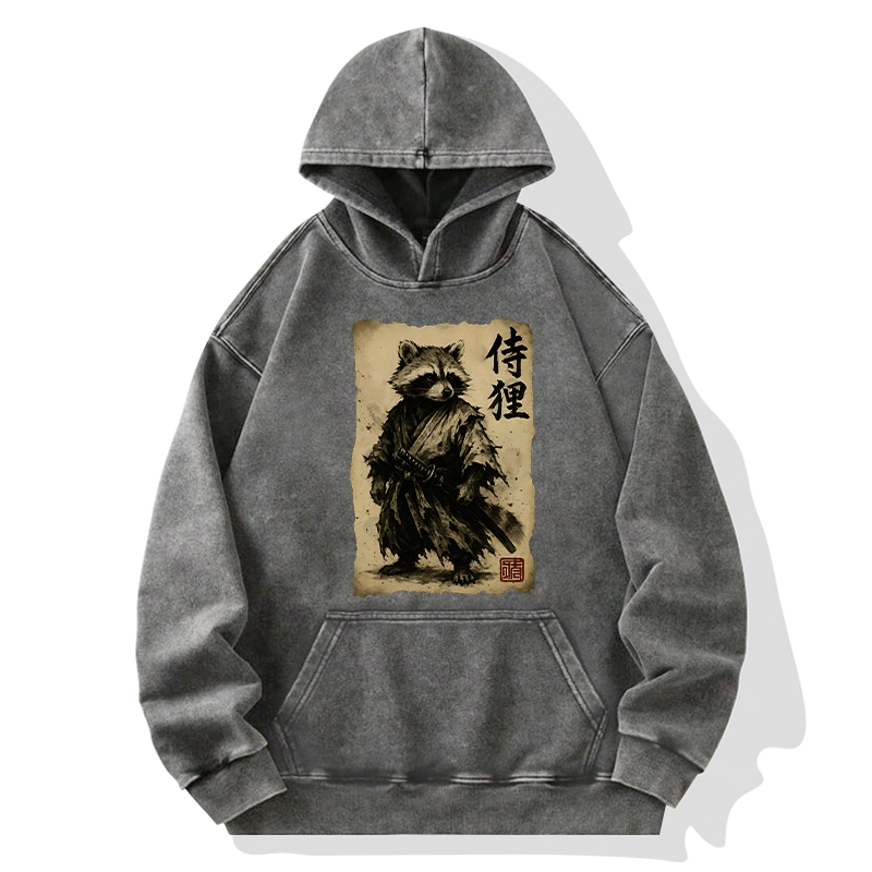 Tokyo-Tiger Retro Raccoon Samurai Washed Hoodie