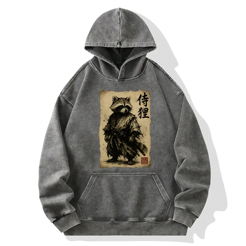 Tokyo-Tiger Retro Raccoon Samurai Washed Hoodie