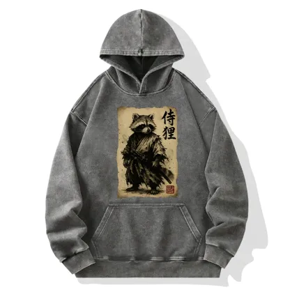 Tokyo-Tiger Retro Raccoon Samurai Washed Hoodie