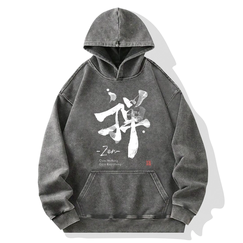 Tokyo-Tiger Zen Texts Washed Hoodie