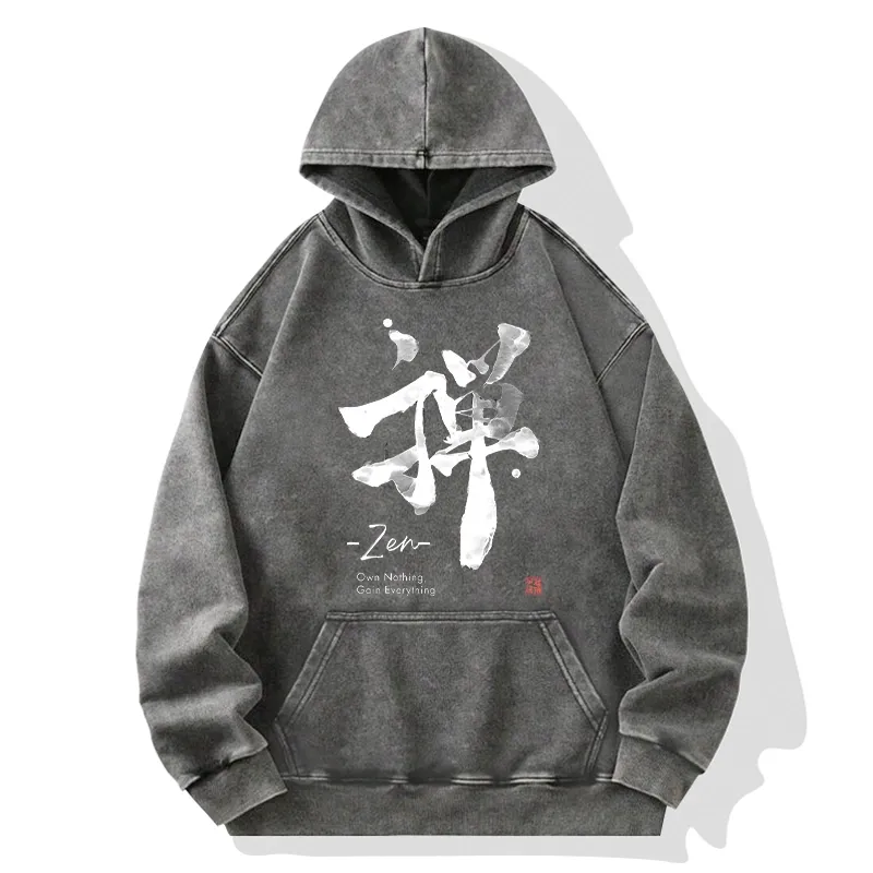Tokyo-Tiger Zen Texts Washed Hoodie Sale