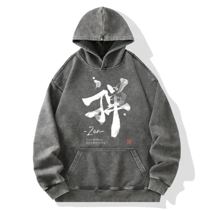 Tokyo-Tiger Zen Texts Washed Hoodie