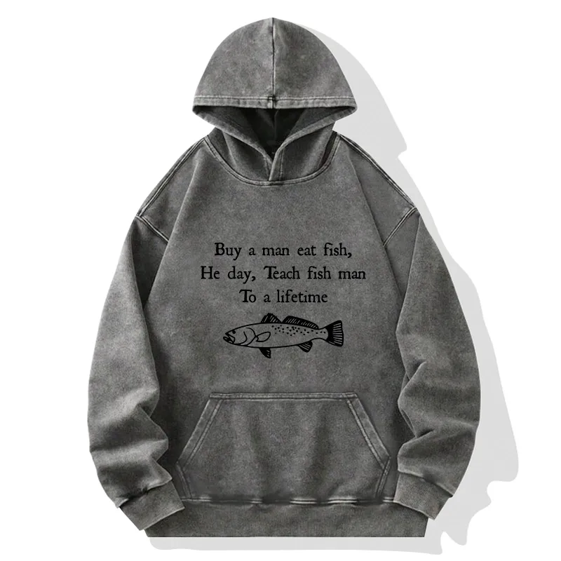 Tokyo-Tiger Man Eat Fish Meme Washed Hoodie