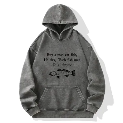 Tokyo-Tiger Man Eat Fish Meme Washed Hoodie