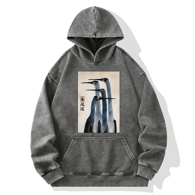 Tokyo-Tiger Retro Sandhill Crane Washed Hoodie