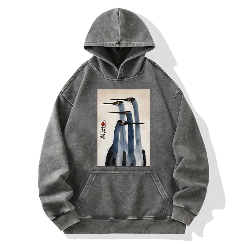 Tokyo-Tiger Retro Sandhill Crane Washed Hoodie
