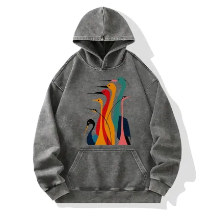 Tokyo-Tiger Various Types Of Cranes Washed Hoodie