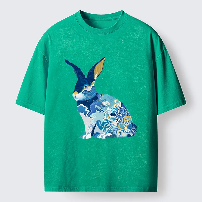 Tokyo-Tiger Japanese Traditional Patterned Rabbit Washed T-Shirt