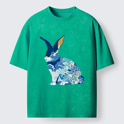 Tokyo-Tiger Japanese Traditional Patterned Rabbit Washed T-Shirt