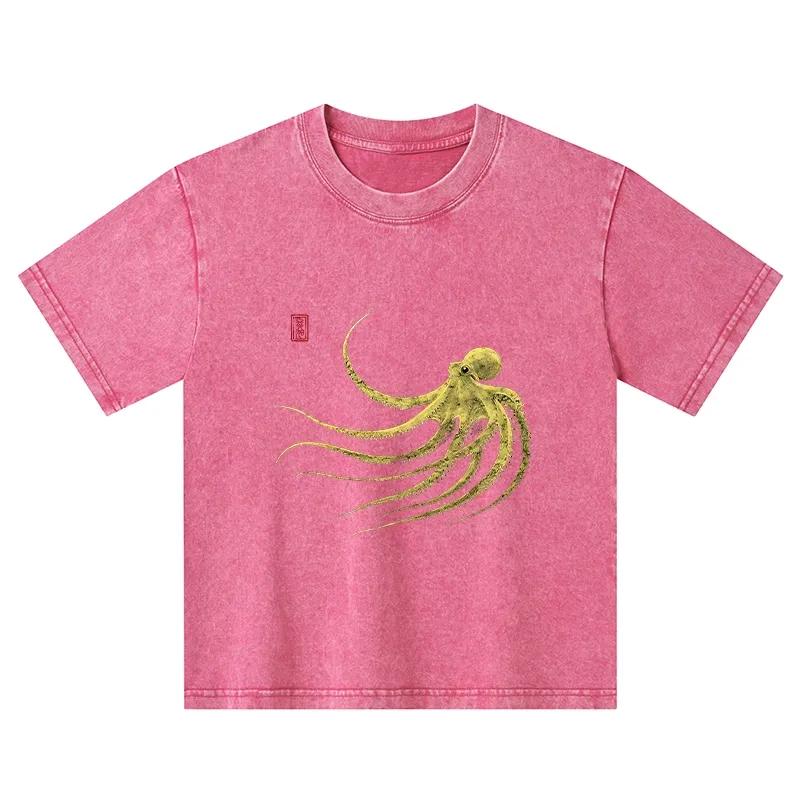 Tokyo-Tiger Retro Octopus Japanese Kids Washed T-Shirt