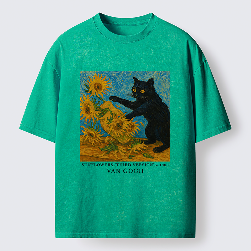 Tokyo-Tiger Van Gogh's Black Cat Washed T-Shirt