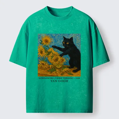 Tokyo-Tiger Van Gogh's Black Cat Washed T-Shirt