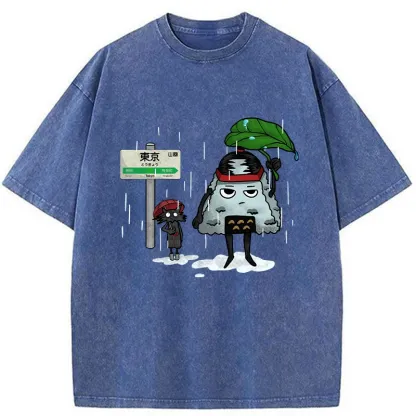 Tokyo-Tiger Onigiri On Lotus Leaf Washed T-Shirt