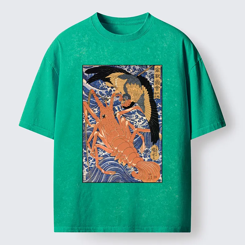 Tokyo-Tiger Ukiyo-e Lobster Washed T-Shirt