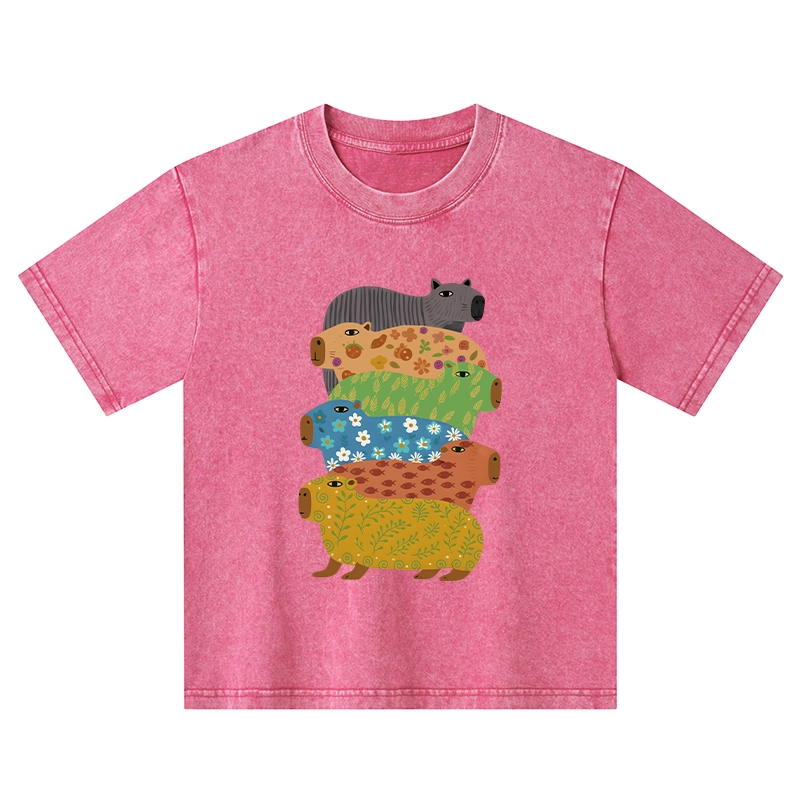 Tokyo-Tiger Colorful Capybaras Kids Washed T-Shirt