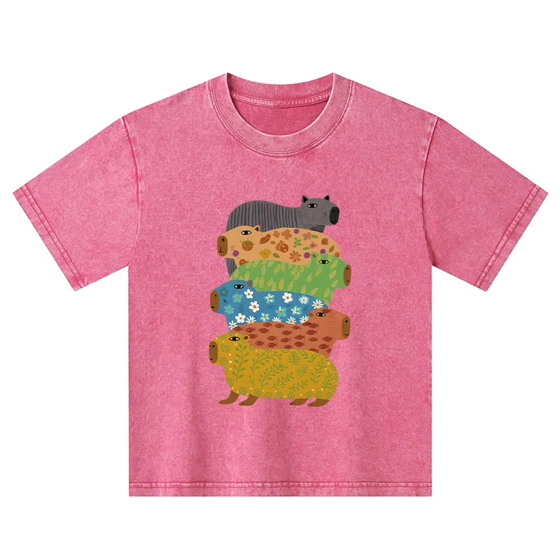 Tokyo-Tiger Colorful Capybaras Kids Washed T-Shirt