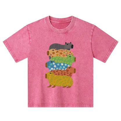 Tokyo-Tiger Colorful Capybaras Kids Washed T-Shirt