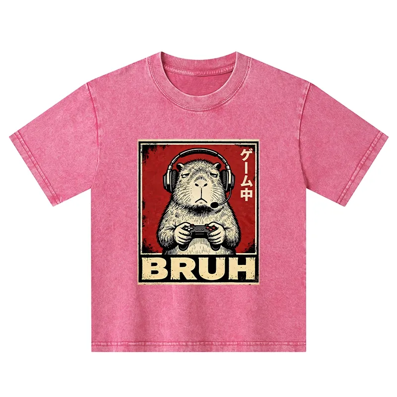 Tokyo-Tiger Funny Capybara Playing Games Kids Washed T-Shirt