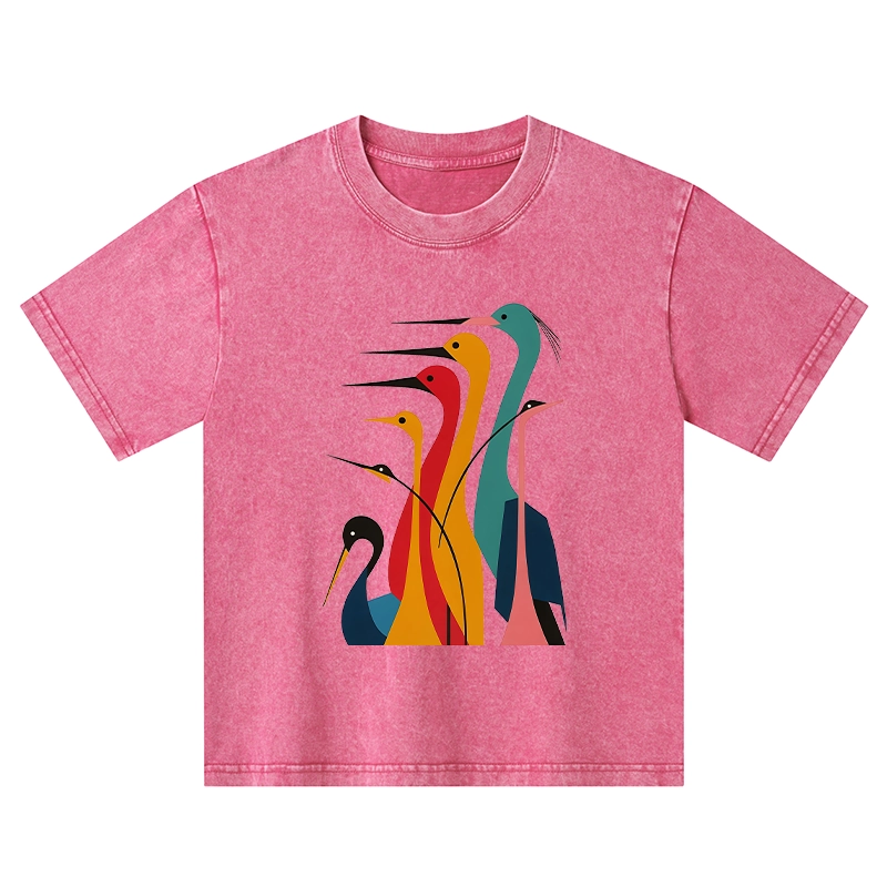 Tokyo-Tiger Various Types Of Cranes Kids Washed T-Shirt