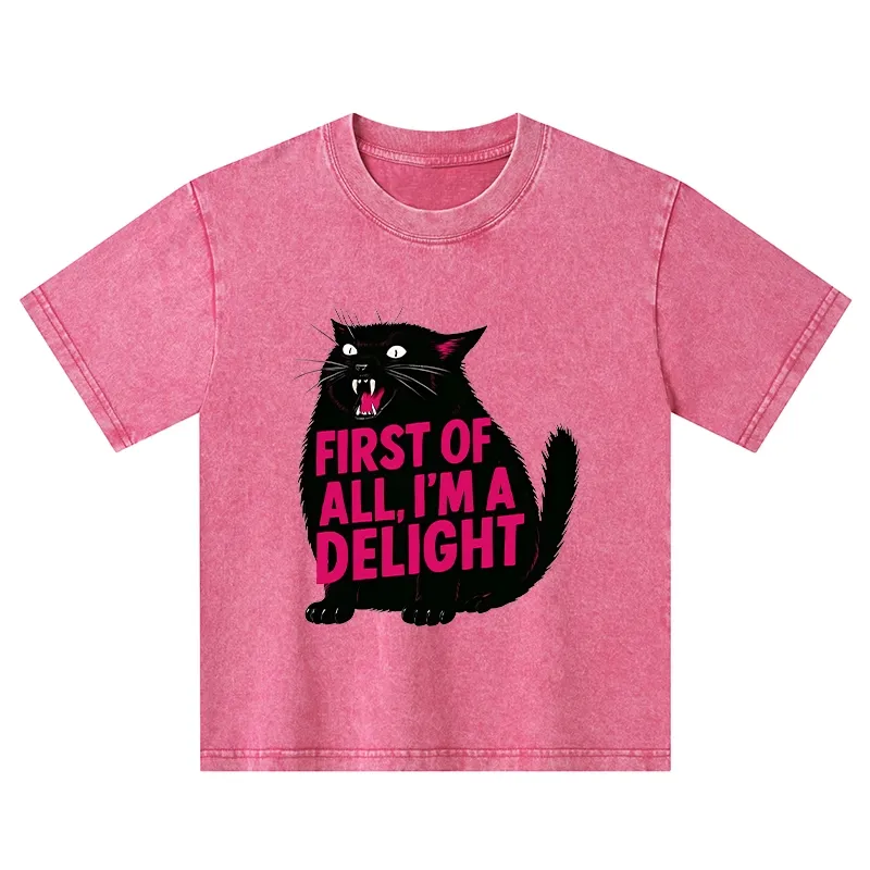 Tokyo-Tiger Roaring Black Cat Kids Washed T-Shirt