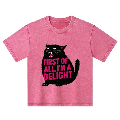 Tokyo-Tiger Roaring Black Cat Kids Washed T-Shirt