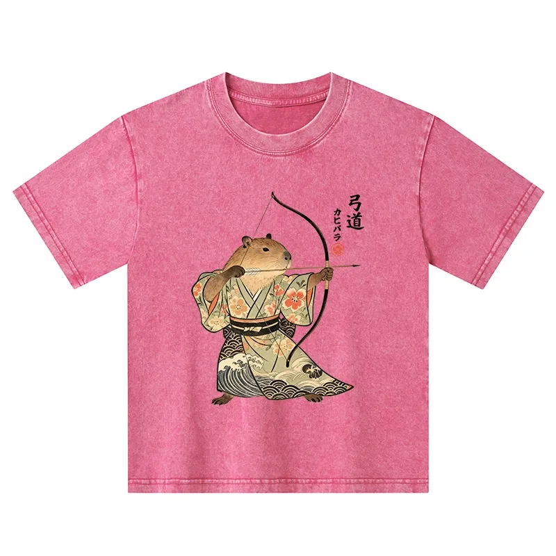 Tokyo-Tiger Capybara Archery Kids Washed T-Shirt