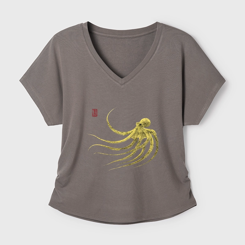 Tokyo-Tiger Retro Octopus Japanese Modal Dolman Sleeve T-Shirt