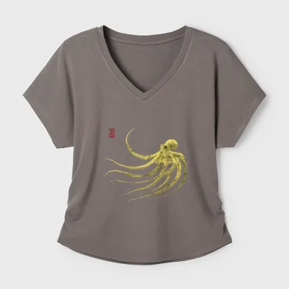 Tokyo-Tiger Retro Octopus Japanese Modal Dolman Sleeve T-Shirt