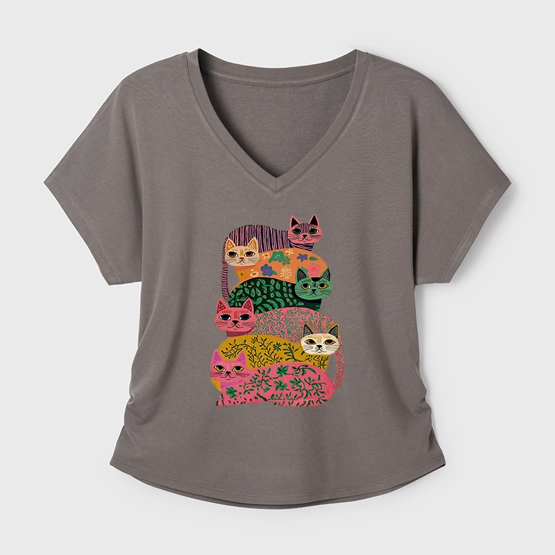 Tokyo-Tiger Colorful Cats Modal Dolman Sleeve T-Shirt