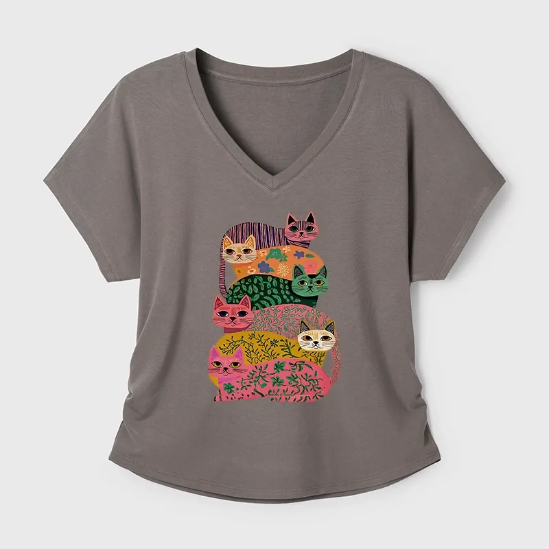Tokyo-Tiger Colorful Cats Modal Dolman Sleeve T-Shirt