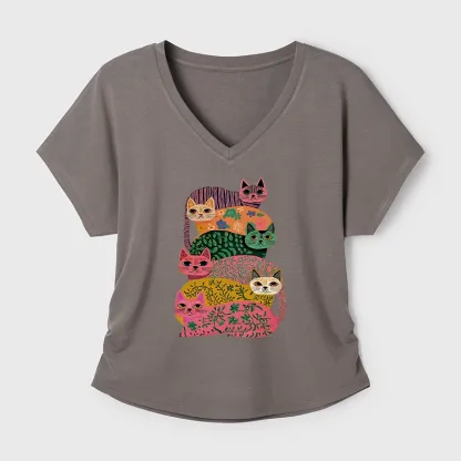 Tokyo-Tiger Colorful Cats Modal Dolman Sleeve T-Shirt