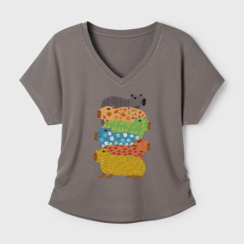 Tokyo-Tiger Colorful Capybaras Modal Dolman Sleeve T-Shirt