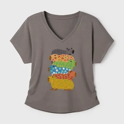 Tokyo-Tiger Colorful Capybaras Modal Dolman Sleeve T-Shirt