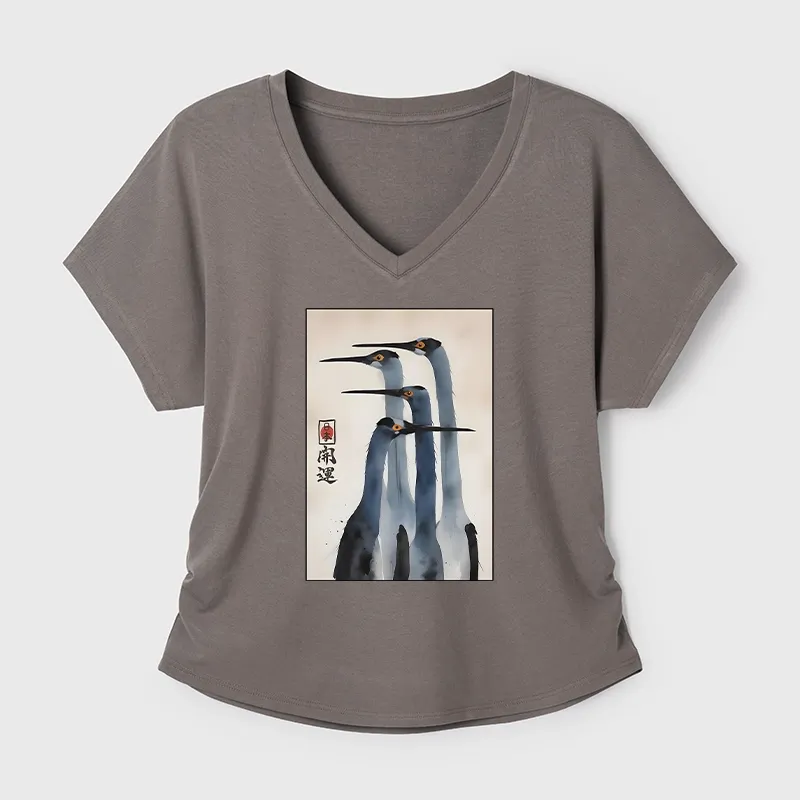 Tokyo-Tiger Retro Sandhill Crane Modal Dolman Sleeve T-Shirt