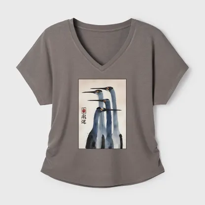 Tokyo-Tiger Retro Sandhill Crane Modal Dolman Sleeve T-Shirt