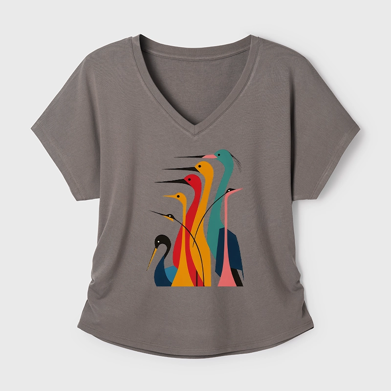 Tokyo-Tiger Various Types Of Cranes Dolman Sleeve T-Shirt