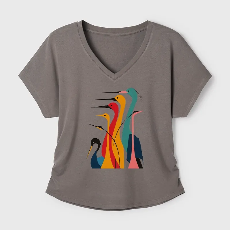 Tokyo-Tiger Various Types Of Cranes Dolman Sleeve T-Shirt