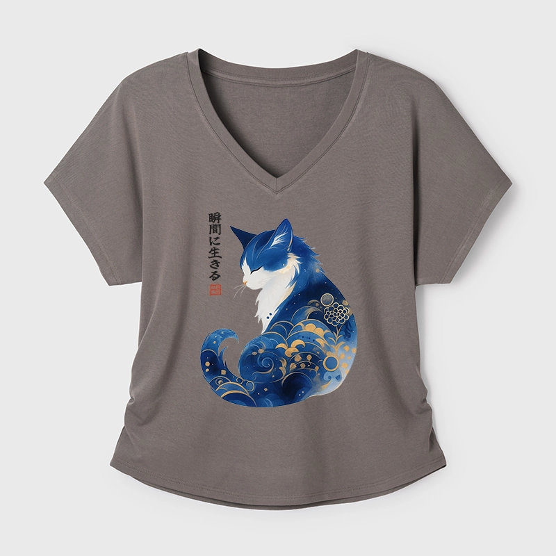 Tokyo-Tiger Retro Zen Cat: Living the Present Modal Dolman Sleeve T-Shirt