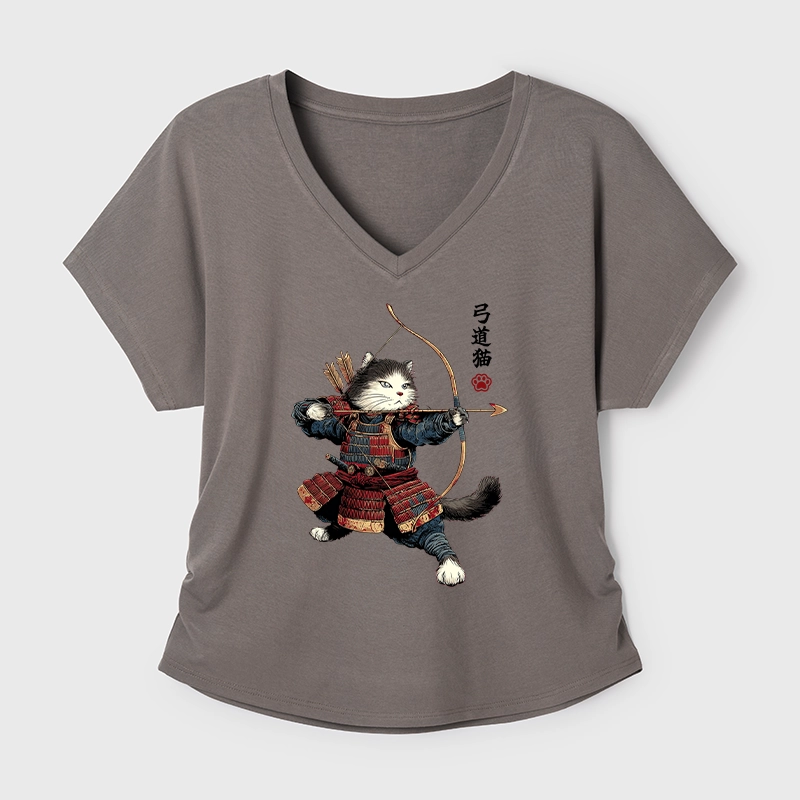 Tokyo-Tiger Kyudo Samurai Cat Modal Dolman Sleeve T-Shirt